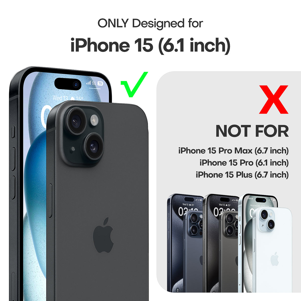 TAURI 360°Rotatable Magnetic Ring for iPhone 15 Case Black, [Designed for Magsafe] with Stand & Ring Holder, Translucent Matte Shockproof Slim Phone Case for iPhone 15, 6.1"