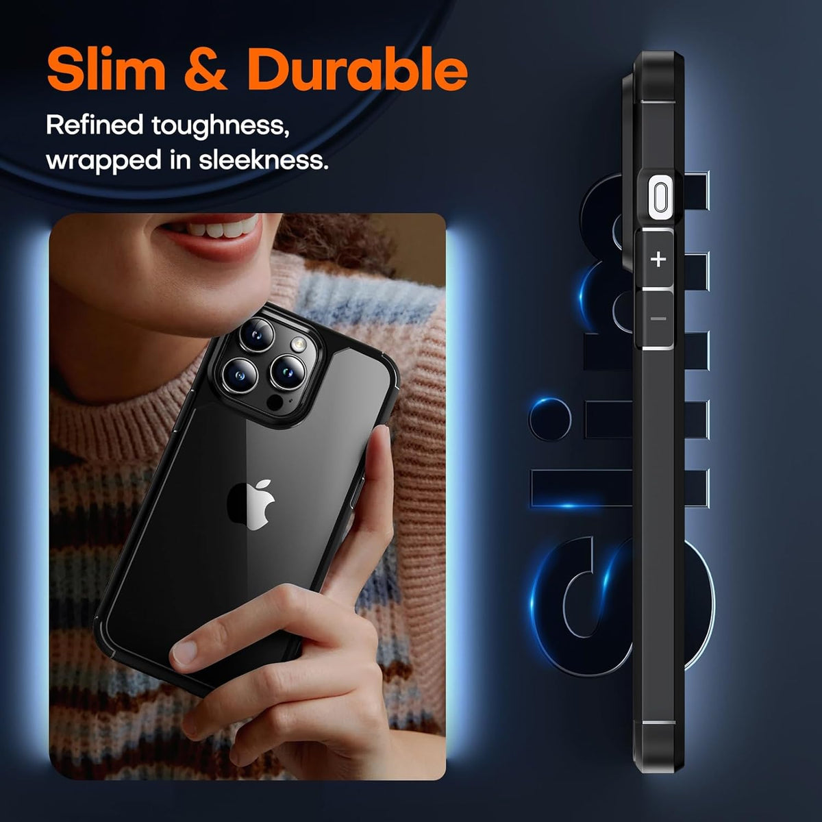 TAURI 5 in 1 for iPhone 15 Pro Case, [Not-Yellowing] with 2X Screen Protector + 2X Camera Lens Protector, [Military Grade Drop Protection] Shockproof Slim Phone Case for iPhone 15 Pro, Black