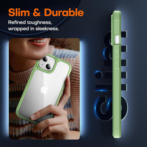 TAURI for iPhone 15 Plus Case, [5 in 1] 1X Clear Case [Not-Yellowing] with 2X Tempered Glass Screen Protector + 2X Camera Lens Protector, [Militarized Drop Defense] Slim Phone Case 6.7 inch, Green