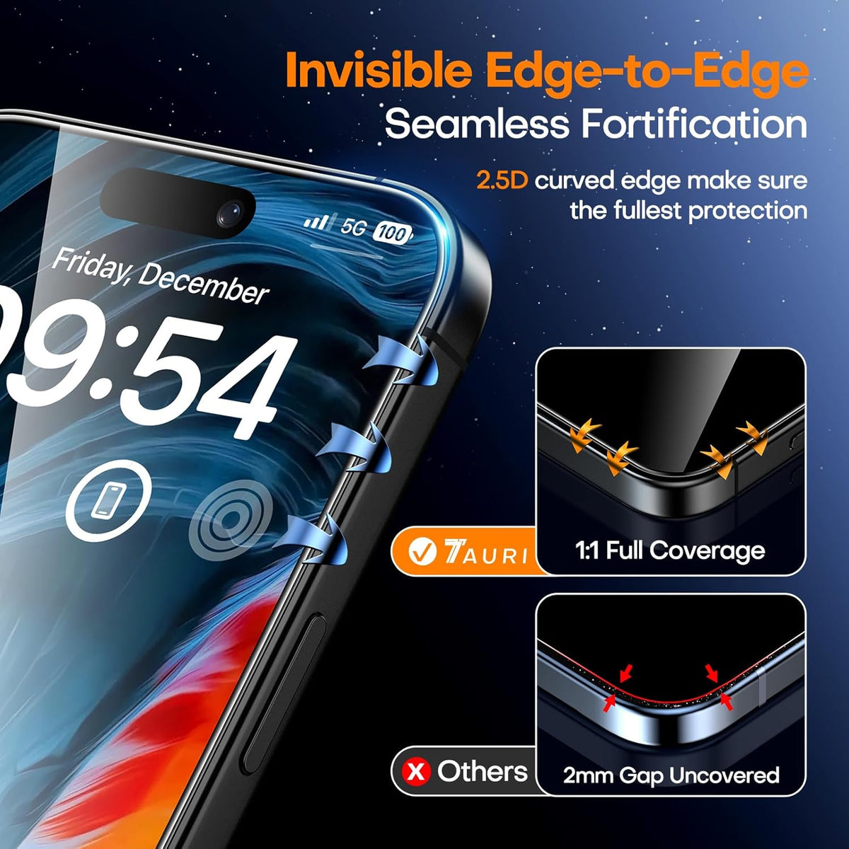 TAURI 4 in 1 for iPhone 16 Pro Screen Protector, 3 Pack Tempered Glass Film + 1 Dust Free Easy Installation Tool, 9H Hardness Bubble Free Micro-curved Edges HD Screen Protector for 16 Pro