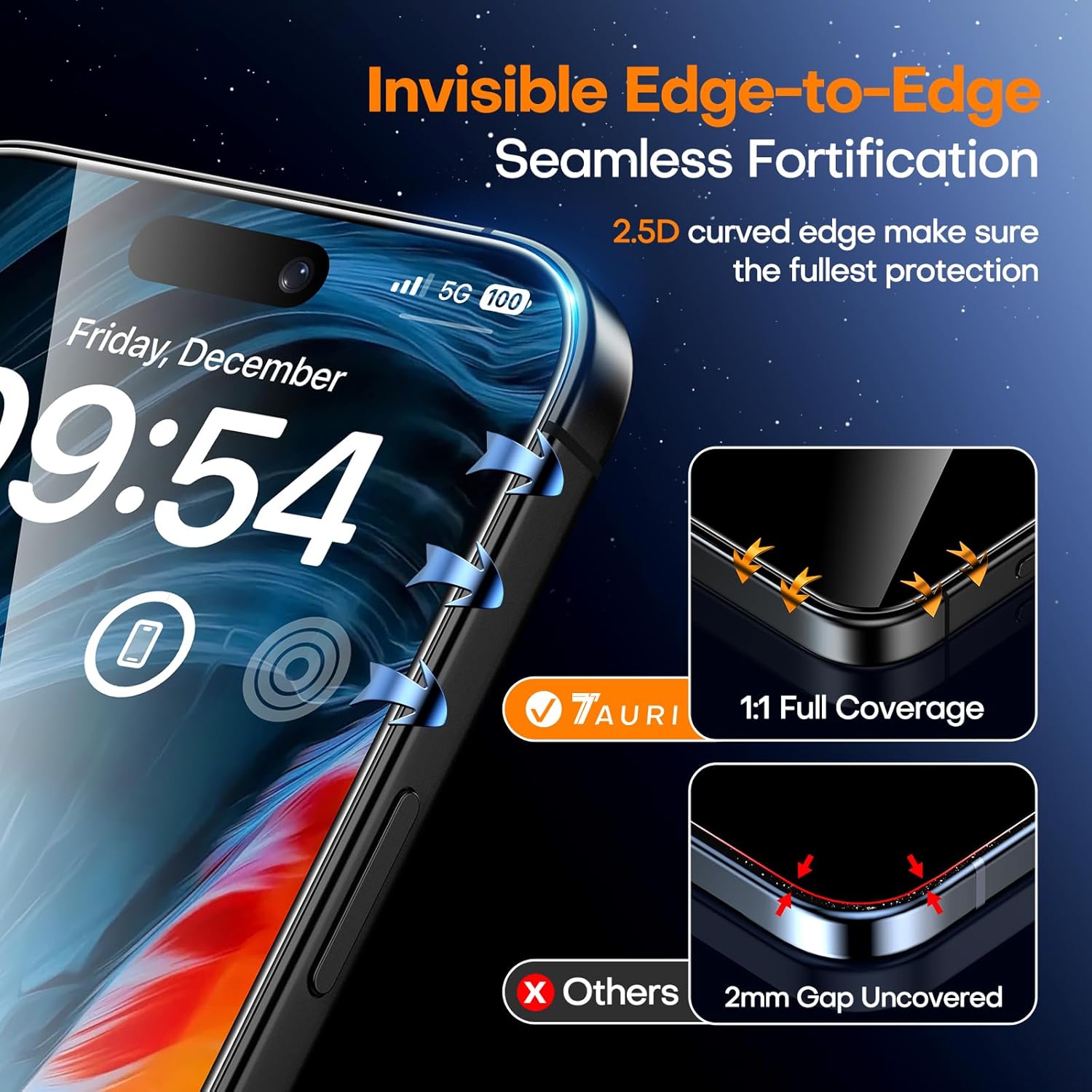 TAURI 4 in 1 for iPhone 16 Pro Screen Protector, 3 Pack Tempered Glass Film + 1 Dust Free Easy Installation Tool, 9H Hardness Bubble Free Micro-curved Edges HD Screen Protector for 16 Pro