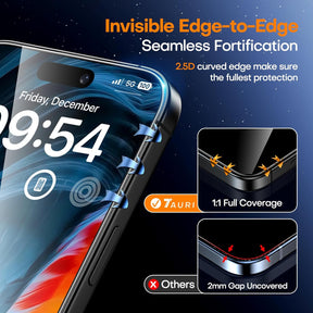 TAURI 4 in 1 for iPhone 16 Pro Screen Protector, 3 Pack Tempered Glass Film + 1 Dust Free Easy Installation Tool, 9H Hardness Bubble Free Micro-curved Edges HD Screen Protector for 16 Pro