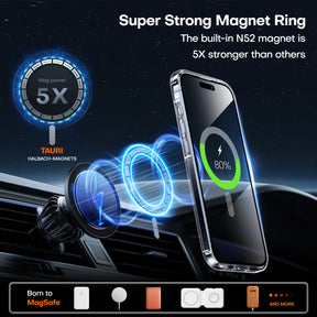 TAURI 5 in 1 Magnetic Case for iPhone 15 Pro [Military Grade Drop Protection] with 2X Screen Protector + 2X Camera Lens Protector, Transparent Slim Fit Case Mag-Safe-Clear