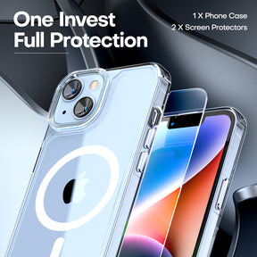 TAURI 3 in 1 Magnetic for iPhone 14 Case Clear, [Compatible with MagSafe] with 2X Screen Protectors, Military-Grade Drop Protection Shockproof Slim 14 Cover 6.1 Inch