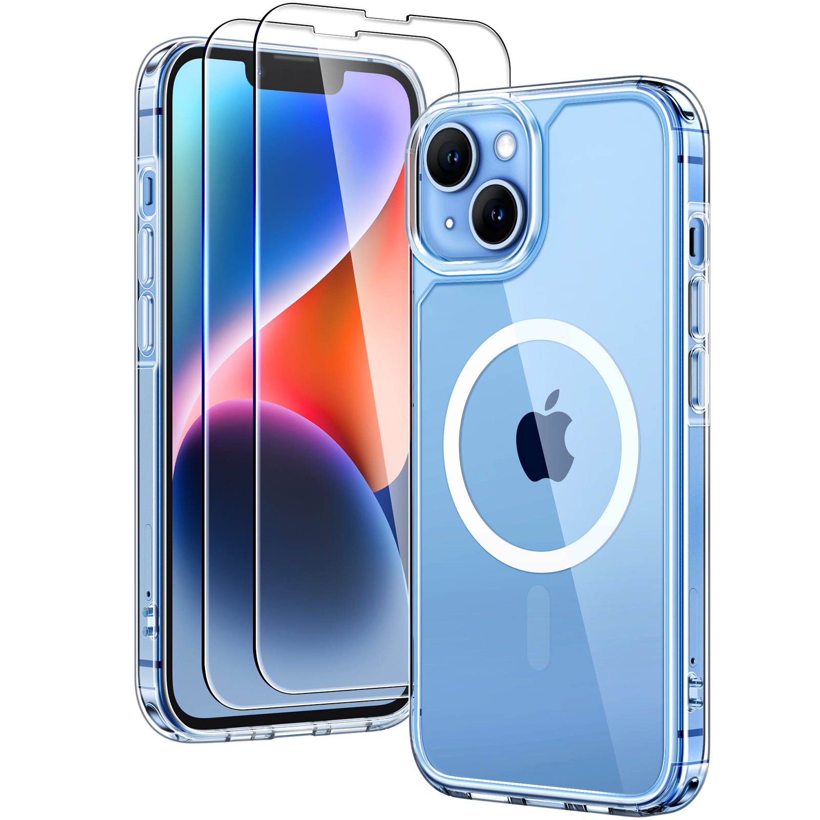 TAURI [3 in 1] Magnetic Case for iPhone 14 Plus [Military Grade Drop Protection] with 2X Screen Protector, Translucent Matte Slim Fit Compatible with Magsafe Case-Clear