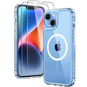 TAURI [3 in 1] Magnetic Case for iPhone 14 Plus [Military Grade Drop Protection] with 2X Screen Protector, Translucent Matte Slim Fit Compatible with Magsafe Case-Clear