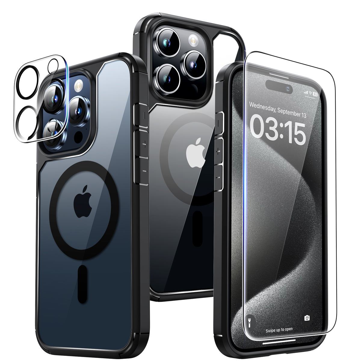 TAURI 5 in 1 Magnetic Case for iPhone 15 Pro Max [Mili-Grade Drop Protection] with 2X Screen Protector+2X Camera Lens Protector, Super Transparent Slim for iPhone 15 Pro Max Case Mag-Safe-Clear