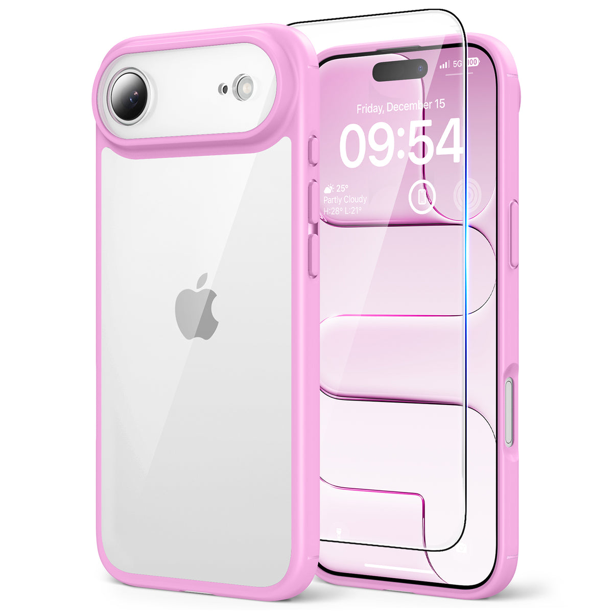 TAURI for iPhone Air Case, Full Camera Protection with Screen Protector, Anti-Yellowing Military-Grade Protection Shockproof Slim Phone Case for iPhone 17 Air 6.5 inch, Pink