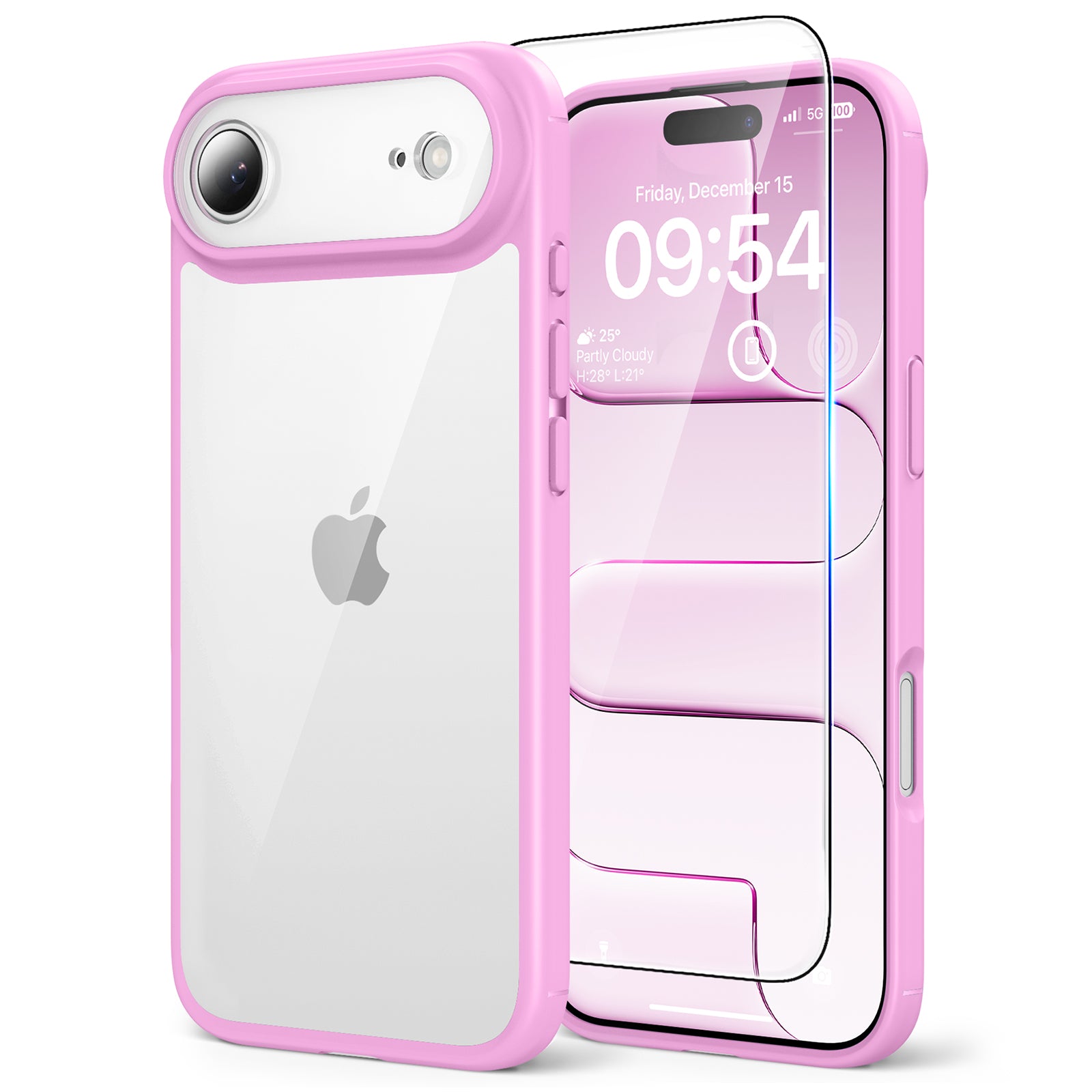 TAURI for iPhone Air Case, Full Camera Protection with Screen Protector, Anti-Yellowing Military-Grade Protection Shockproof Slim Phone Case for iPhone 17 Air 6.5 inch, Pink