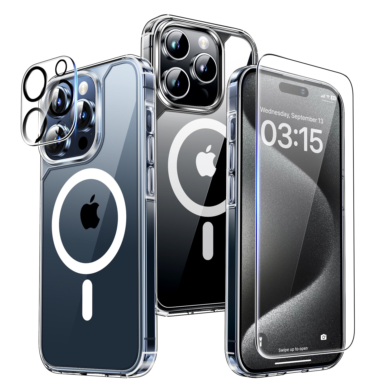 TAURI 5 in 1 Magnetic Case for iPhone 15 Pro Max [Mili-Grade Drop Protection] with 2X Screen Protector+2X Camera Lens Protector, Super Transparent Slim for iPhone 15 Pro Max Case Mag-Safe-Clear