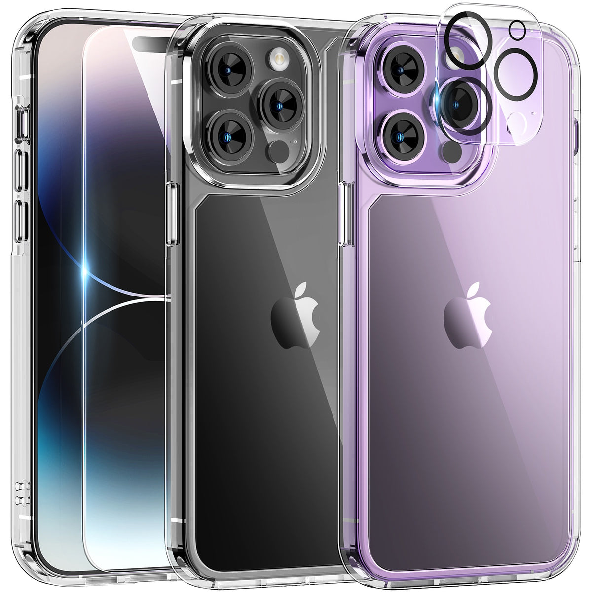 TAURI [5 in 1] for iPhone 14 Pro Case Clear, [Not Yellowing] with 2X Tempered Glass Screen Protector + 2X Camera Lens Protector, [Military Grade Drop Protection] Shockproof Slim Phone Case 6.1 Inch
