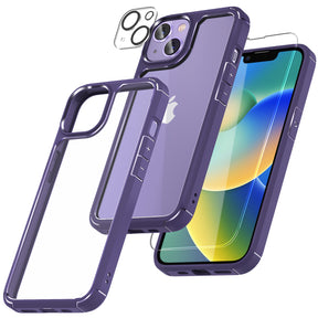 TAURI [5 in 1] for iPhone 14 Plus Case [Not Yellowing], with 2 Tempered Glass Screen Protectors+2 Camera Lens Protectors [Military Grade Protection] Shockproof Slim iPhone 14 Plus Case 6.7 Inch-Purple