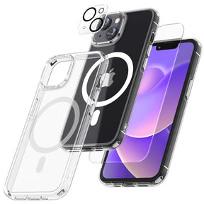 TAURI [5 in 1] Strong Magnetic Clear for iPhone 14 Case [Compatible with MagSafe] with 2 Screen Protector +2 Camera Lens Protector, [Military Drop Protection] Slim Phone Case for iPhone 14 6.1 Inch