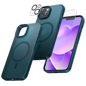 TAURI [5 in 1] Strong Magnetic Clear for iPhone 14 Case [Compatible with MagSafe] with 2 Screen Protector +2 Camera Lens Protector, [Military Drop Protection] Slim Phone Case for iPhone 14 6.1 Inch