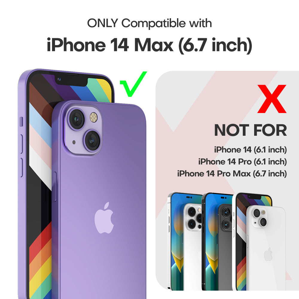 TAURI [5 in 1] for iPhone 14 Plus Case [Not Yellowing], with 2 Tempered Glass Screen Protectors+2 Camera Lens Protectors [Military Grade Protection] Shockproof Slim iPhone 14 Plus Case 6.7 Inch-Purple