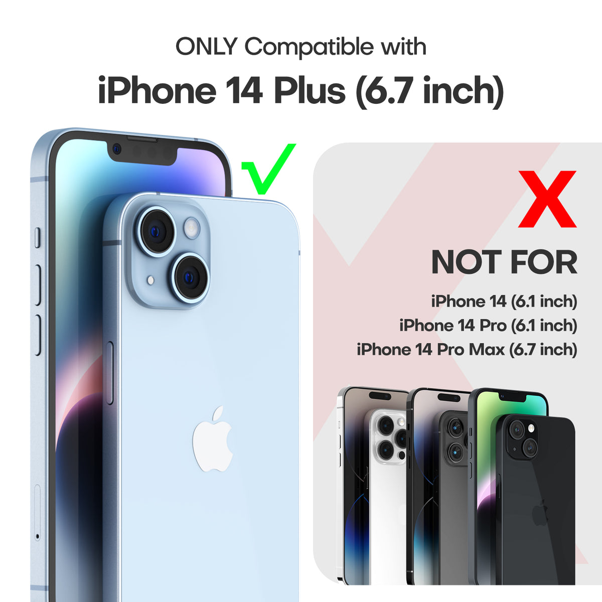 TAURI [5 in 1] for iPhone 14 Plus Case [Not Yellowing], with 2 Tempered Glass Screen Protectors+2 Camera Lens Protectors [Military Grade Protection] Shockproof Slim iPhone 14 Plus Case 6.7 Inch-Blue