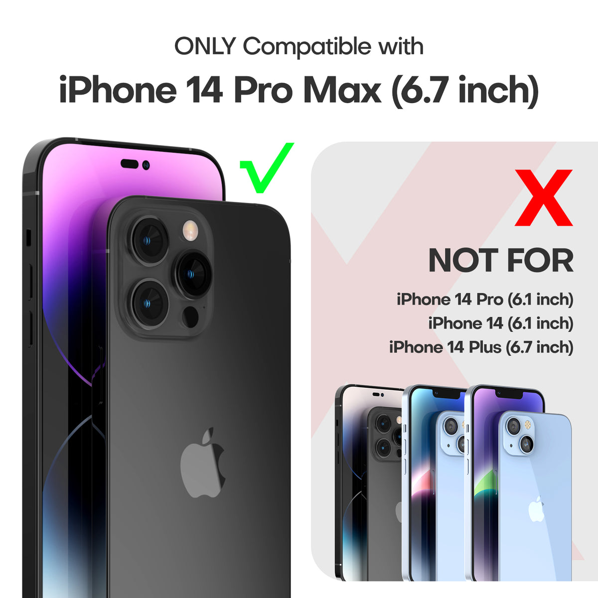 TAURI [5 in 1] for iPhone 14 Pro Max Case [Not Yellowing], with 2 Tempered Glass Screen Protectors + 2 Camera Lens Protectors [Military Grade Protection] Shockproof Slim 14 Pro Max 6.7 Inch, Black