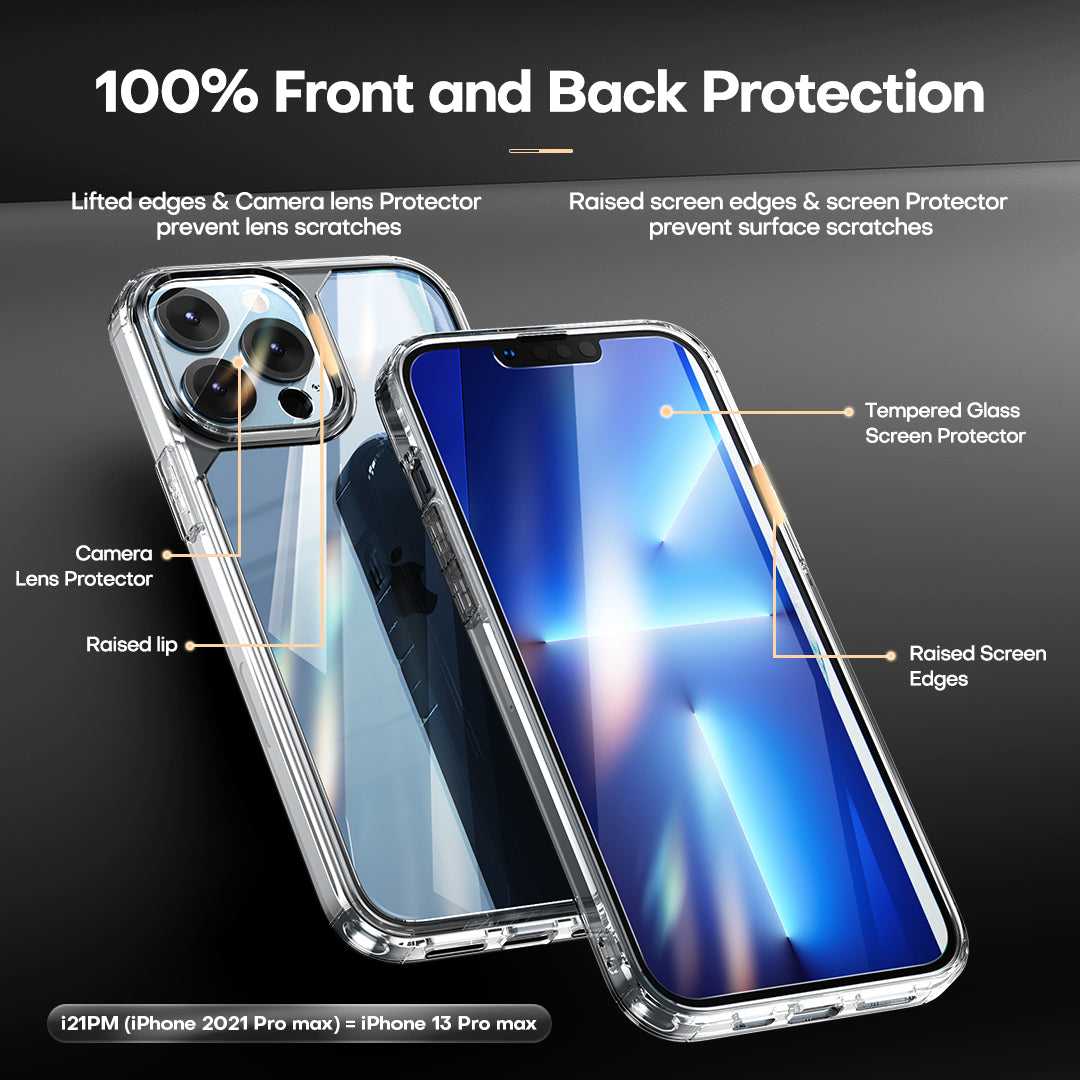 TAURI [3 in 1] Defender Designed for 13 Pro Max Case 6.7 Inch, with 2 Pack Tempered Glass Screen Protector + 2 Pack Camera Lens Protector [Military Grade Protection] Shockproof Slim Thin