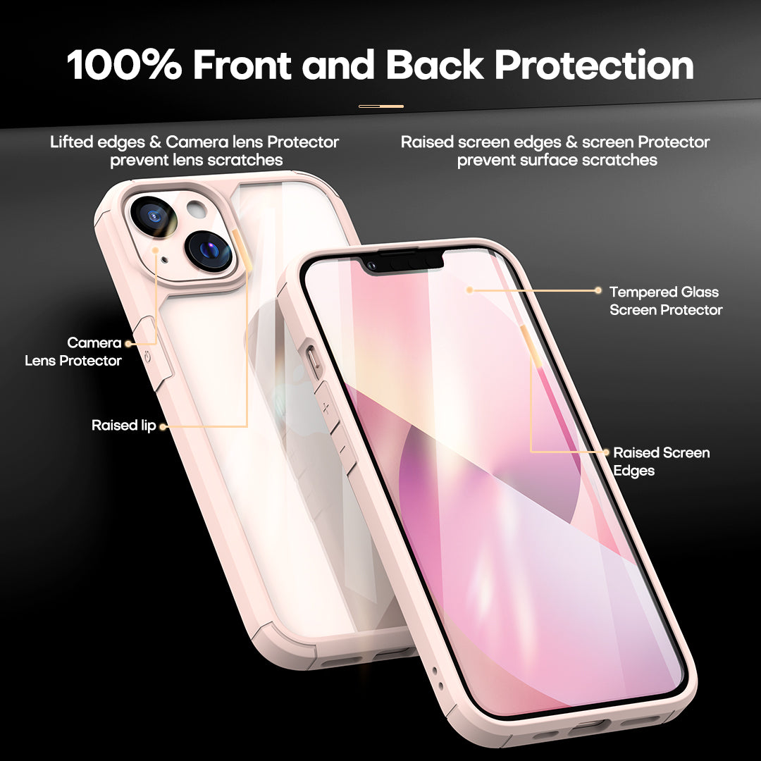 TAURI [3 in 1] Defender Designed for iPhone 13 Case 6.1 Inch, with 2 Pack Tempered Glass Screen Protector + 2 Pack Camera Lens Protector [Military Grade Protection] Shockproof Slim Thin
