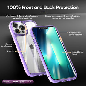 TAURI [3 in 1] Defender Designed for iPhone 13 Pro Case 6.1 Inch, with 2 Pack Tempered Glass Screen Protector + 2 Pack Camera Lens Protector [Military Grade Protection] Shockproof Slim Thin