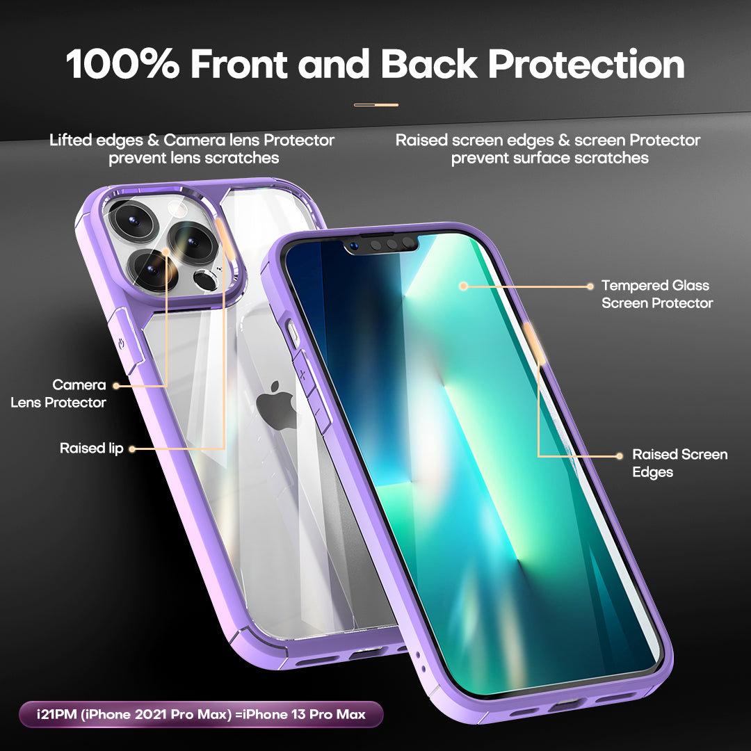 TAURI [3 in 1] Defender Designed for 13 Pro Max Case 6.7 Inch, with 2 Pack Tempered Glass Screen Protector + 2 Pack Camera Lens Protector [Military Grade Protection] Shockproof Slim Thin
