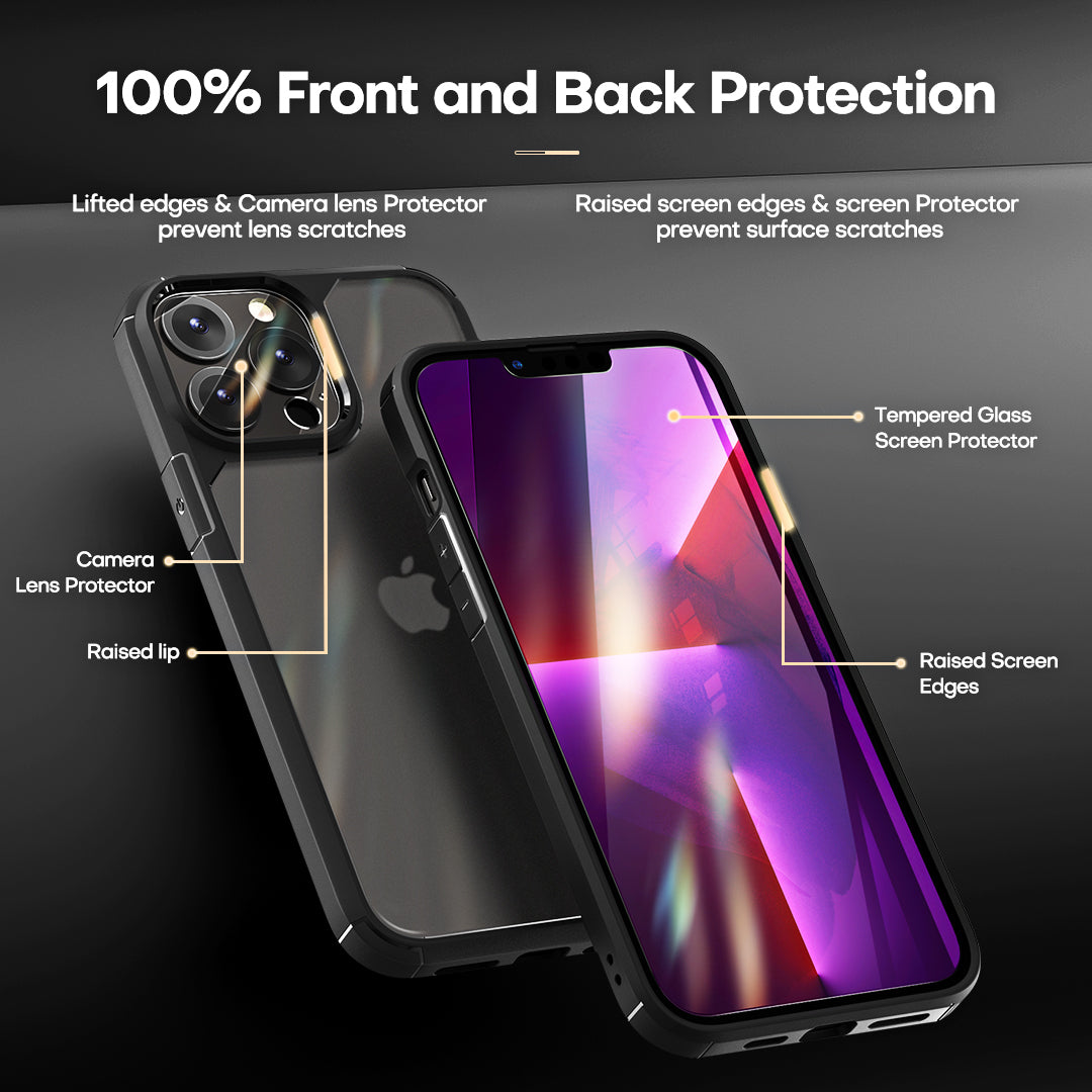 TAURI [3 in 1] Defender Designed for 13 Pro Max Case 6.7 Inch, with 2 Pack Tempered Glass Screen Protector + 2 Pack Camera Lens Protector [Military Grade Protection] Shockproof Slim Thin