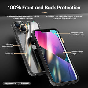 TAURI [3 in 1] Defender Designed for iPhone 13 Case 6.1 Inch, with 2 Pack Tempered Glass Screen Protector + 2 Pack Camera Lens Protector [Military Grade Protection] Shockproof Slim Thin