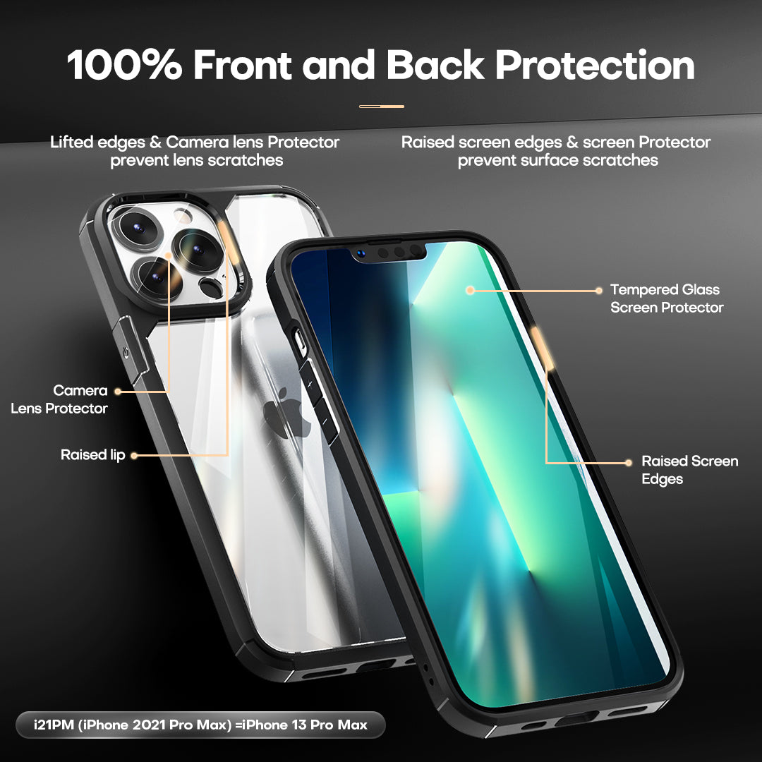 TAURI [3 in 1] Defender Designed for 13 Pro Max Case 6.7 Inch, with 2 Pack Tempered Glass Screen Protector + 2 Pack Camera Lens Protector [Military Grade Protection] Shockproof Slim Thin
