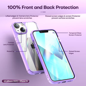 TAURI [3 in 1] Defender Designed for iPhone 13 Case 6.1 Inch, with 2 Pack Tempered Glass Screen Protector + 2 Pack Camera Lens Protector [Military Grade Protection] Shockproof Slim Thin