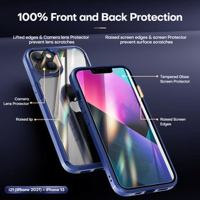 TAURI [3 in 1] Defender Designed for iPhone 13 Case 6.1 Inch, with 2 Pack Tempered Glass Screen Protector + 2 Pack Camera Lens Protector [Military Grade Protection] Shockproof Slim Thin