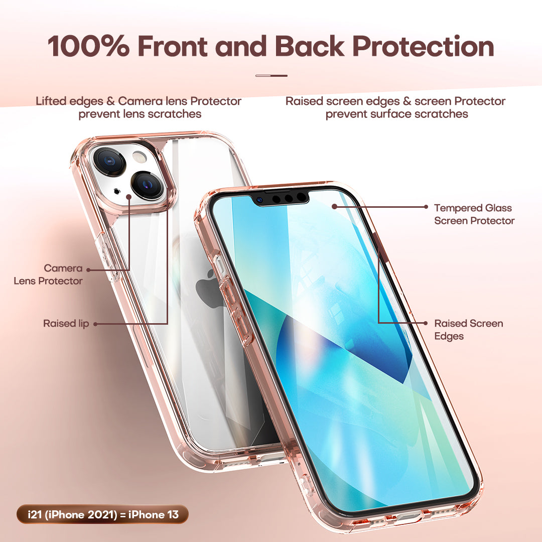TAURI [3 in 1] Defender Designed for iPhone 13 Case 6.1 Inch, with 2 Pack Tempered Glass Screen Protector + 2 Pack Camera Lens Protector [Military Grade Protection] Shockproof Slim Thin