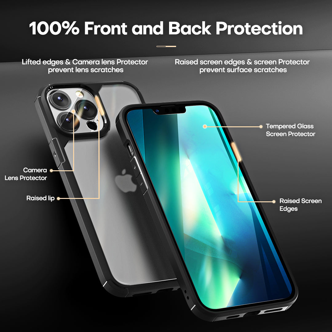 TAURI [3 in 1] Defender Designed for iPhone 13 Pro Case 6.1 Inch, with 2 Pack Tempered Glass Screen Protector + 2 Pack Camera Lens Protector [Military Grade Protection] Shockproof Slim Thin