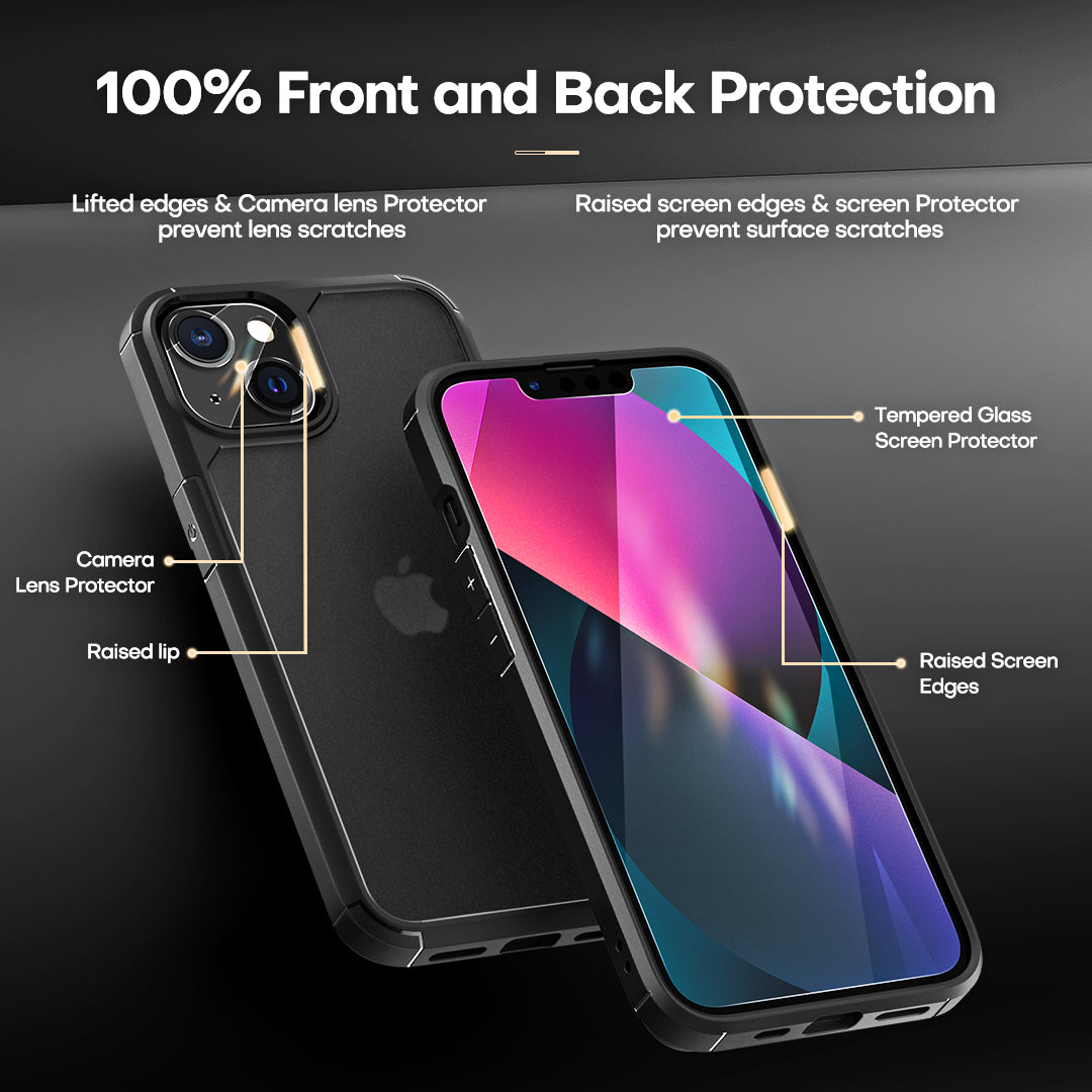 TAURI [3 in 1] Defender Designed for iPhone 13 Case 6.1 Inch, with 2 Pack Tempered Glass Screen Protector + 2 Pack Camera Lens Protector [Military Grade Protection] Shockproof Slim Thin