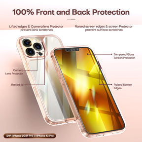 TAURI [3 in 1] Defender Designed for iPhone 13 Pro Case 6.1 Inch, with 2 Pack Tempered Glass Screen Protector + 2 Pack Camera Lens Protector [Military Grade Protection] Shockproof Slim Thin