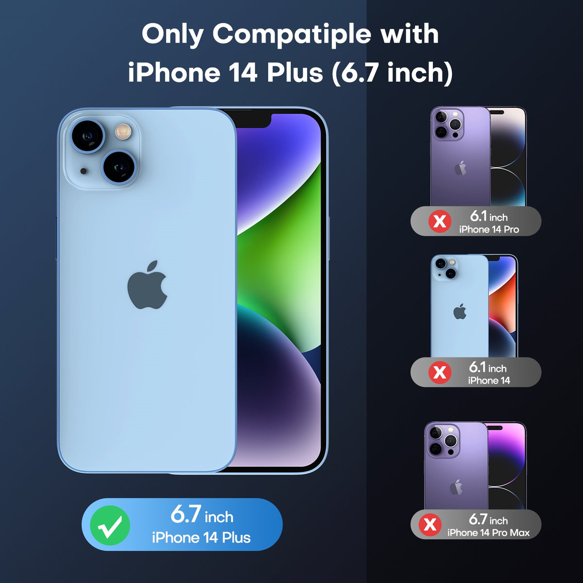 TAURI [3 in 1] Magnetic Case for iPhone 14 Plus [Military Grade Drop Protection] with 2X Screen Protector, Translucent Matte Slim Fit Compatible with Magsafe Case-Clear
