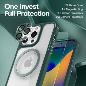 TAURI [5 in 1] for iPhone 14 Pro Case, [Not Yellowing] with 2X Tempered Glass Screen Protector + 2X Camera Lens Protector, [Military Grade Drop Protection] Shockproof Slim Phone Case 6.1 Inch, Green