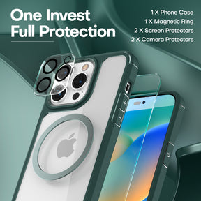 TAURI [5 in 1] for iPhone 14 Pro Max Case [Not Yellowing], with 2 Tempered Glass Screen Protectors + 2 Camera Lens Protectors [Military Grade Protection] Shockproof Slim 14 Pro Max 6.7 Inch, Green