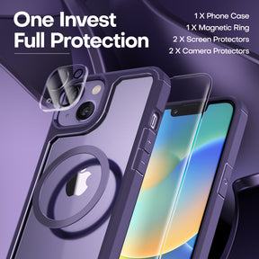 TAURI [5 in 1] for iPhone 14 Plus Case [Not Yellowing], with 2 Tempered Glass Screen Protectors+2 Camera Lens Protectors [Military Grade Protection] Shockproof Slim iPhone 14 Plus Case 6.7 Inch-Purple