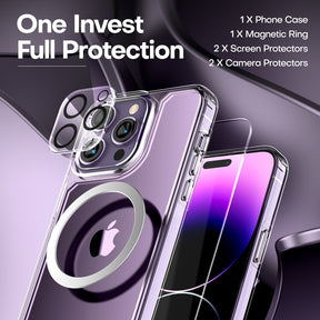 TAURI [5 in 1] for iPhone 14 Pro Max Case [Not Yellowing], with 2 Tempered Glass Screen Protectors + 2 Camera Lens Protectors [Military Grade Protection] Shockproof Slim 14 Pro Max 6.7 Inch, Clear