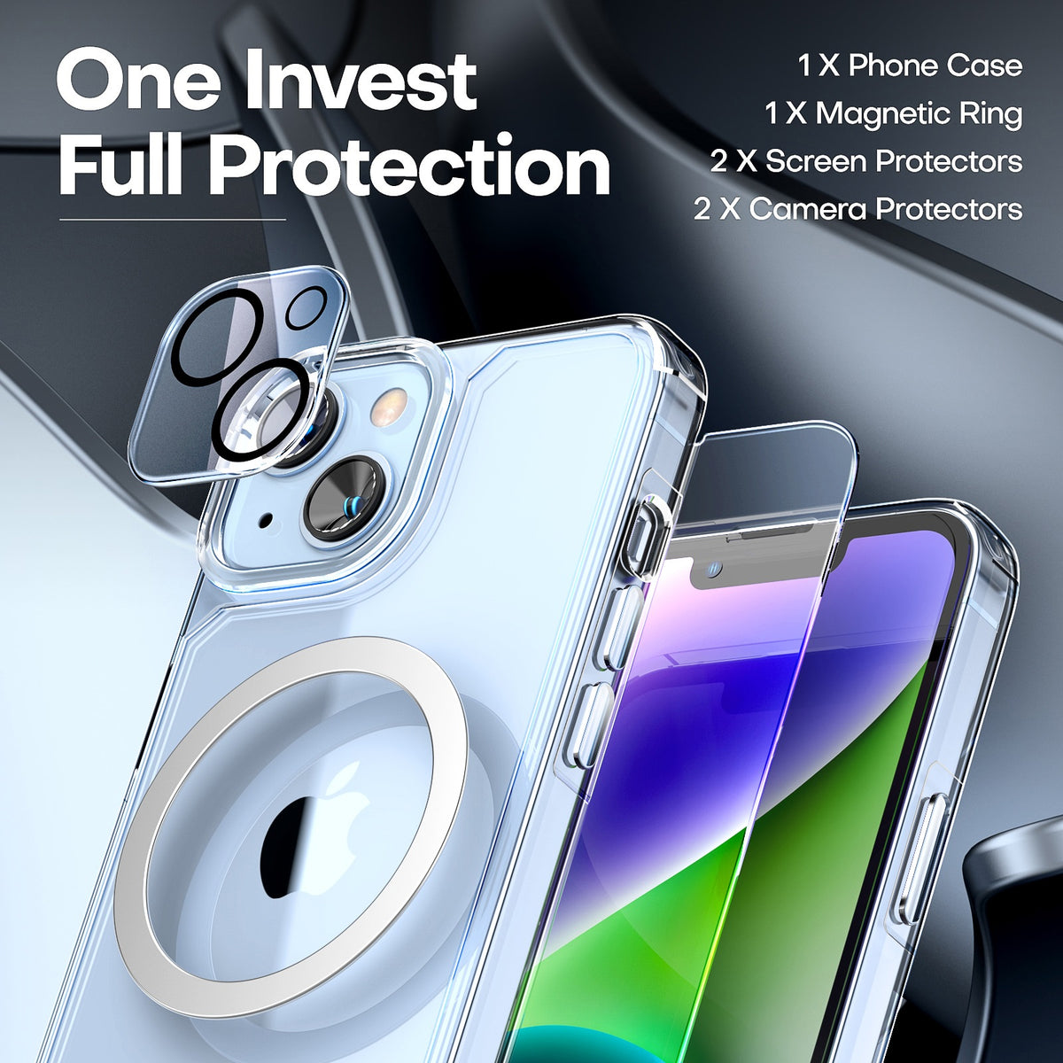 TAURI [5 in 1] for iPhone 14 Plus Case [Not Yellowing], with 2 Tempered Glass Screen Protectors+2 Camera Lens Protectors [Military Grade Protection] Shockproof Slim iPhone 14 Plus Case 6.7 Inch-Clear
