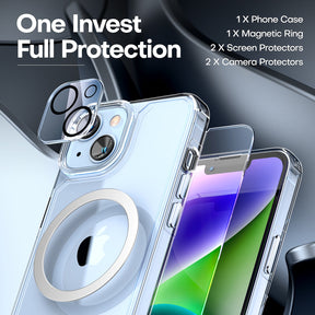 TAURI [5 in 1] for iPhone 14 Plus Case [Not Yellowing], with 2 Tempered Glass Screen Protectors+2 Camera Lens Protectors [Military Grade Protection] Shockproof Slim iPhone 14 Plus Case 6.7 Inch-Clear