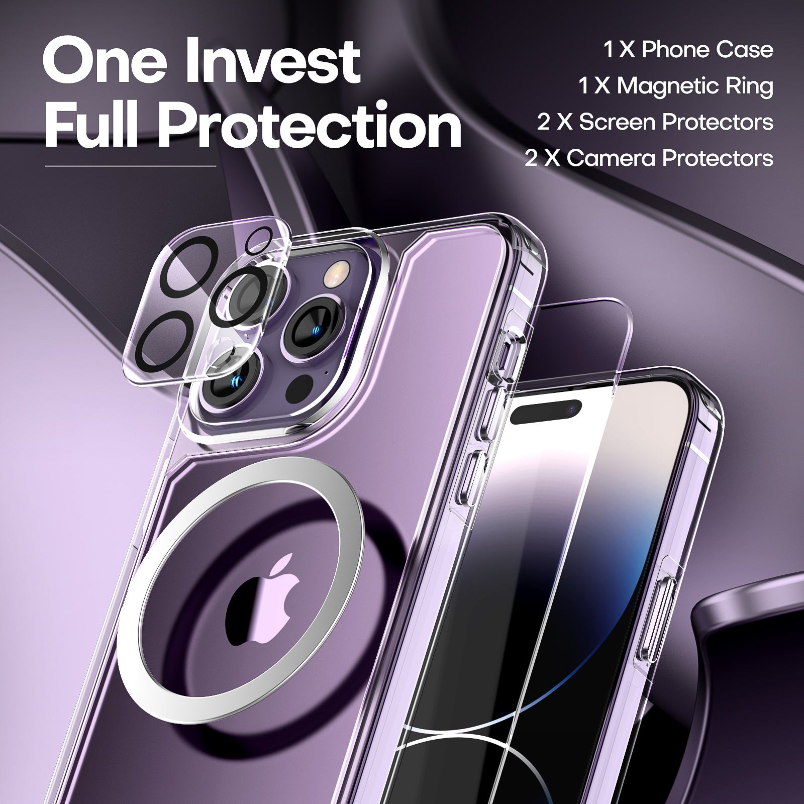 TAURI [5 in 1] for iPhone 14 Pro Case Clear, [Not Yellowing] with 2X Tempered Glass Screen Protector + 2X Camera Lens Protector, [Military Grade Drop Protection] Shockproof Slim Phone Case 6.1 Inch