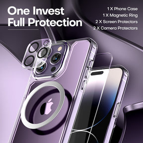 TAURI [5 in 1] for iPhone 14 Pro Case Clear, [Not Yellowing] with 2X Tempered Glass Screen Protector + 2X Camera Lens Protector, [Military Grade Drop Protection] Shockproof Slim Phone Case 6.1 Inch