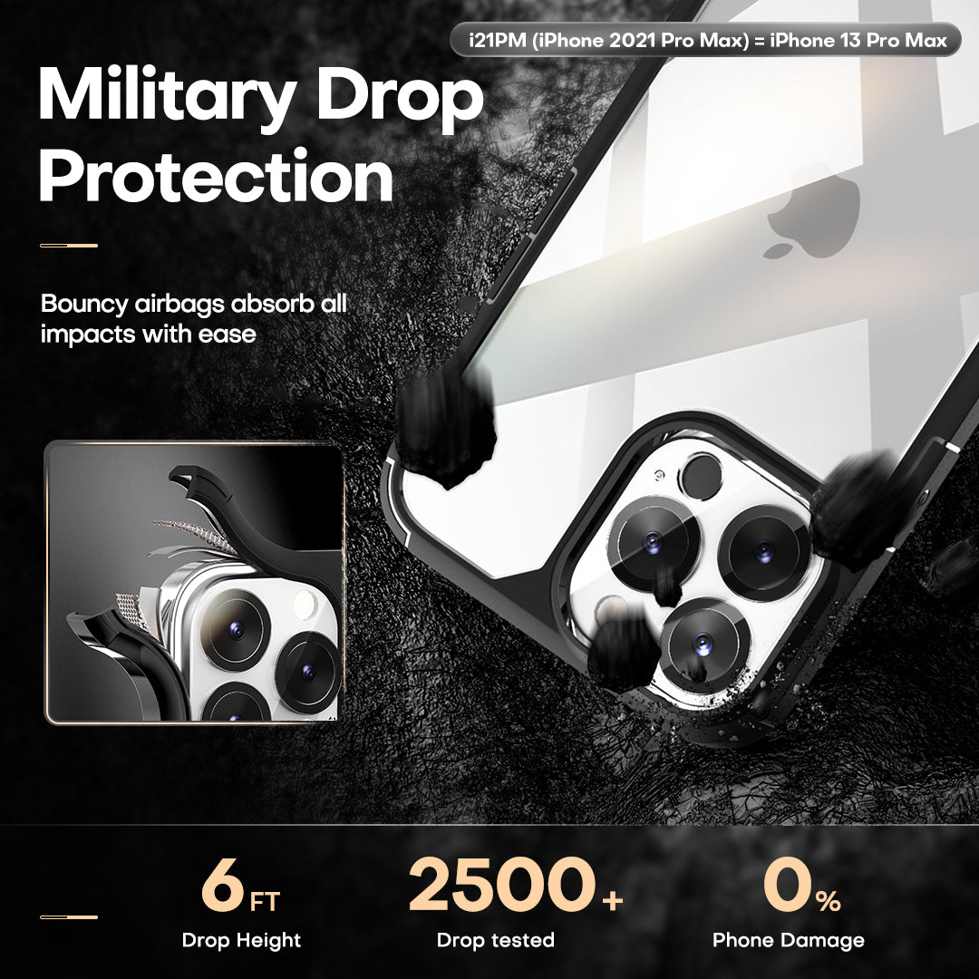 TAURI [3 in 1] Defender Designed for 13 Pro Max Case 6.7 Inch, with 2 Pack Tempered Glass Screen Protector + 2 Pack Camera Lens Protector [Military Grade Protection] Shockproof Slim Thin
