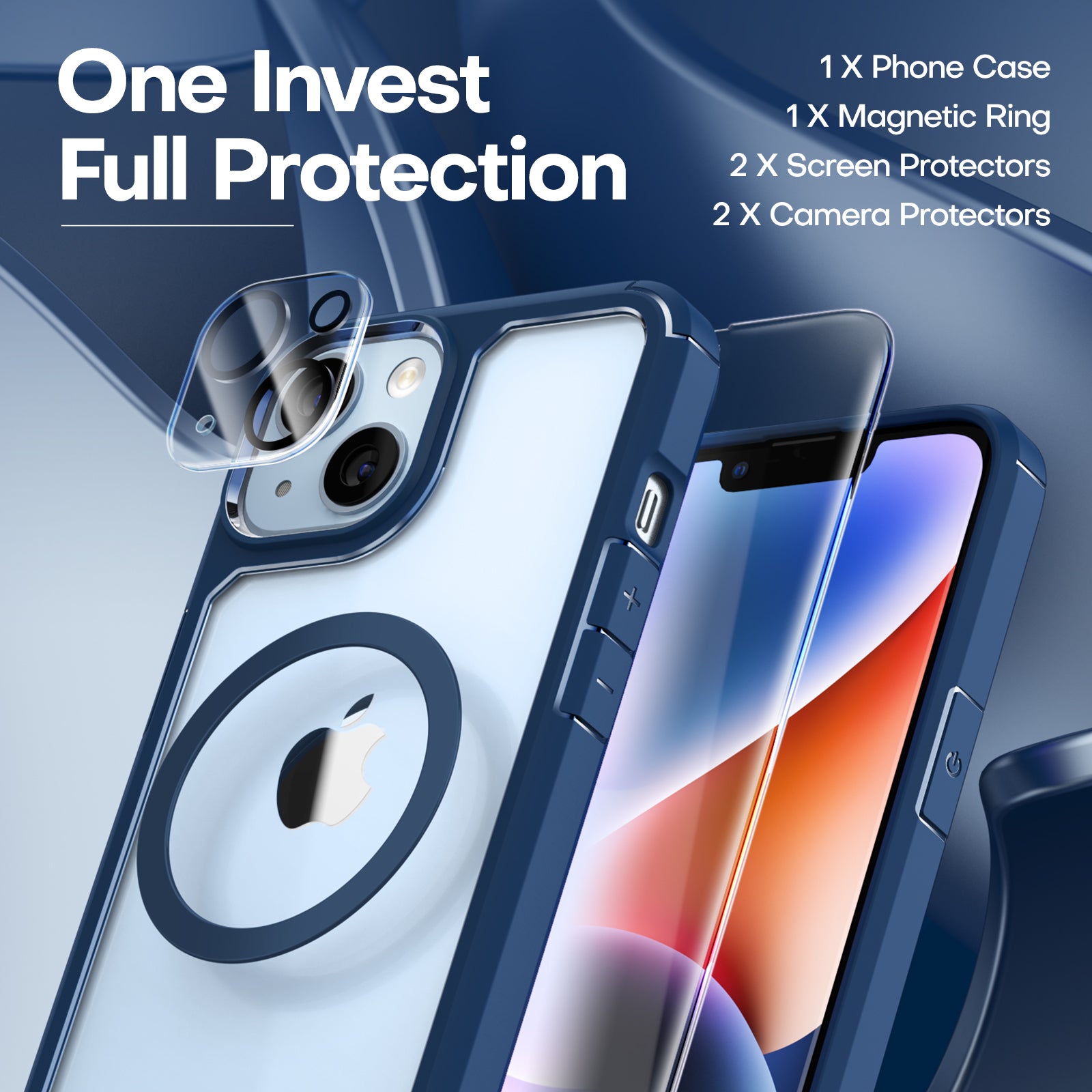 TAURI [5 in 1] for iPhone 14 Plus Case [Not Yellowing], with 2 Tempered Glass Screen Protectors+2 Camera Lens Protectors [Military Grade Protection] Shockproof Slim iPhone 14 Plus Case 6.7 Inch-Blue