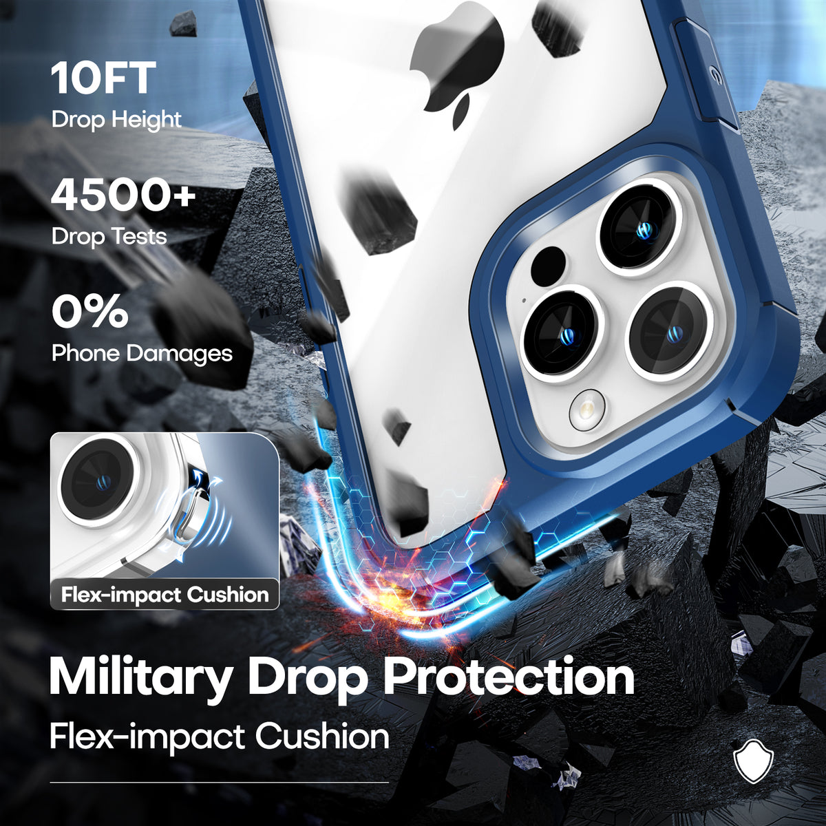 TAURI [5 in 1] for iPhone 14 Pro Max Case [Not Yellowing], with 2 Tempered Glass Screen Protectors + 2 Camera Lens Protectors [Military Grade Protection] Shockproof Slim 14 Pro Max 6.7 Inch, Blue