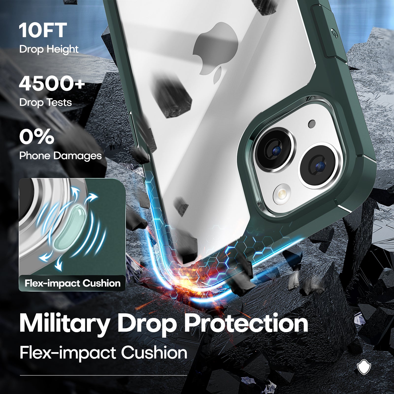 TAURI [5 in 1] for iPhone 14 Plus Case [Not Yellowing], with 2 Tempered Glass Screen Protectors+2 Camera Lens Protectors [Military Grade Protection] Shockproof Slim iPhone 14 Plus Case 6.7 Inch-Green