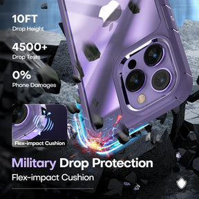 TAURI [5 in 1] for iPhone 14 Pro Case, [Not Yellowing] with 2X Tempered Glass Screen Protector + 2X Camera Lens Protector, [Military Grade Drop Protection] Shockproof Slim Phone Case 6.1 Inch, Purple