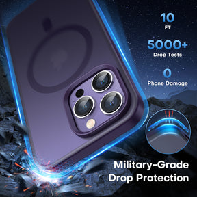 TAURI [5 in 1] Magnetic Case for iPhone 14 Pro Max [Military Grade Drop Protection] with 2X Screen Protector +2X Camera Lens Protector, Translucent Matte Slim Fit Compatible with Magsafe Case-Purple