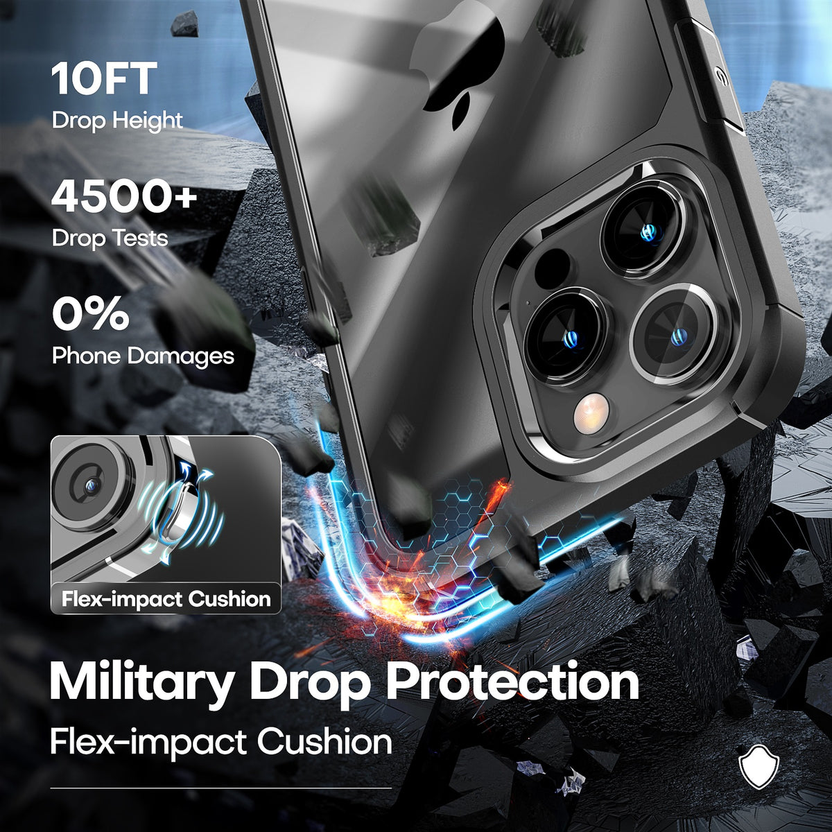 TAURI [5 in 1] for iPhone 14 Pro Max Case [Not Yellowing], with 2 Tempered Glass Screen Protectors + 2 Camera Lens Protectors [Military Grade Protection] Shockproof Slim 14 Pro Max 6.7 Inch, Black